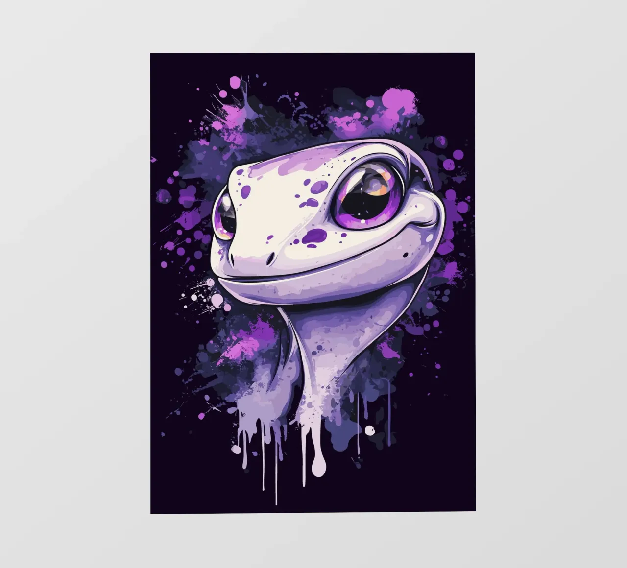 Geco sorridente in look splash viola telo in pvc da pixelbull - medieval art and more