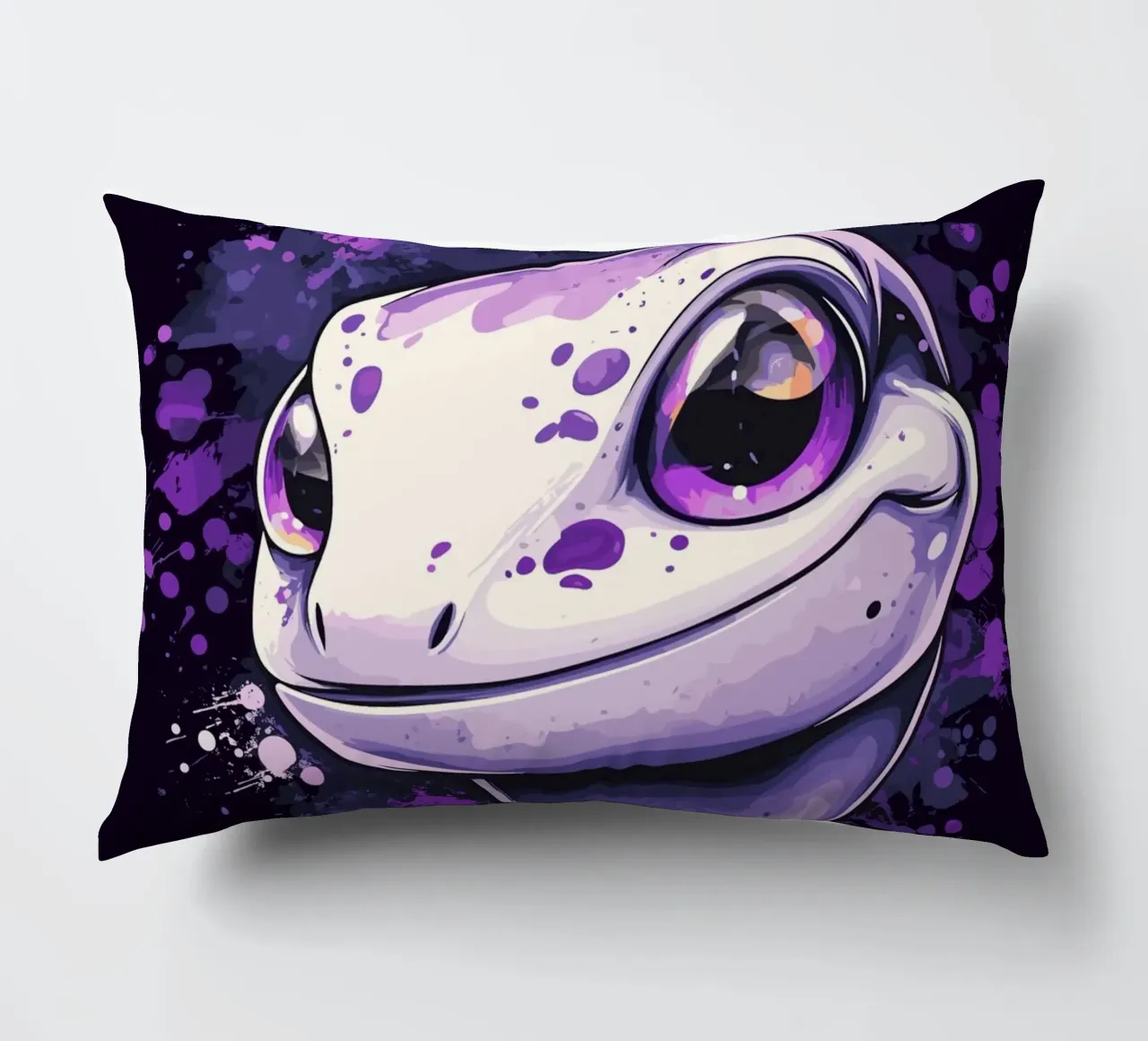 Geco sorridente in look splash viola cuscino da pixelbull - medieval art and more