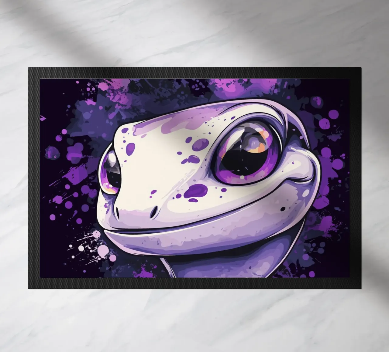 Geco sorridente in look splash viola zerbino da pixelbull - medieval art and more