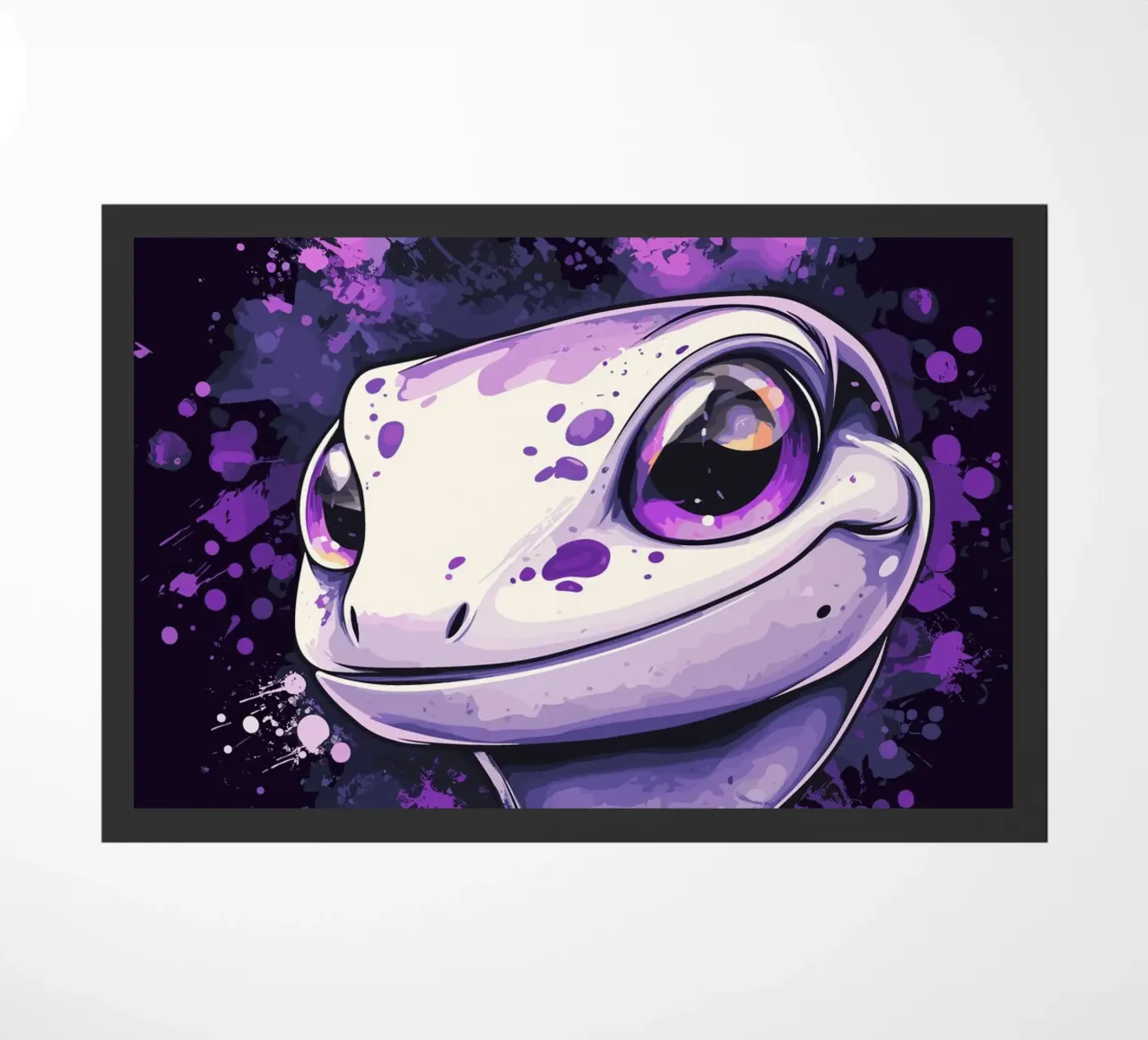 Geco sorridente in look splash viola zerbino da pixelbull - medieval art and more