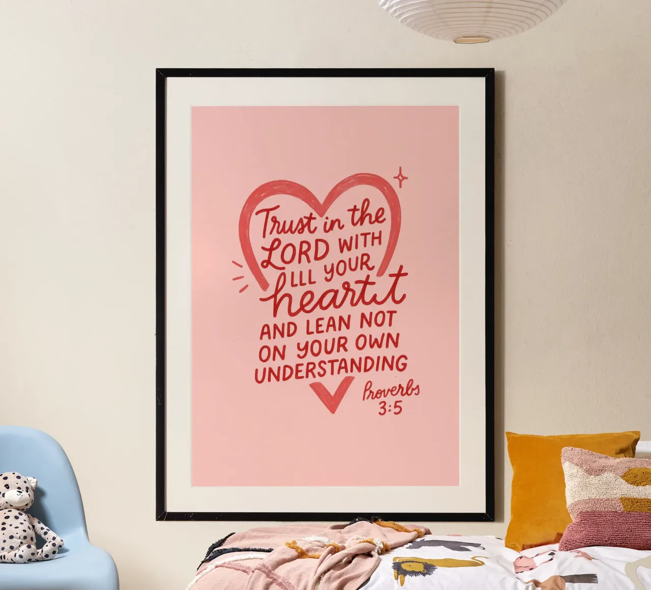 Proverbi 3:5 Arte cristiana, Rosa Fiducia nel Signore poster con telaio in legno da vintagepod