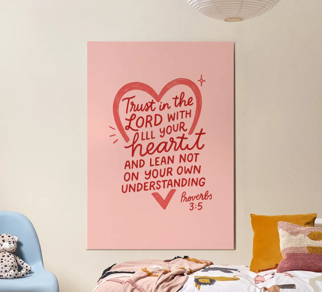 Proverbi 3:5 Arte cristiana, Rosa Fiducia nel Signore poster con telaio in legno da vintagepod