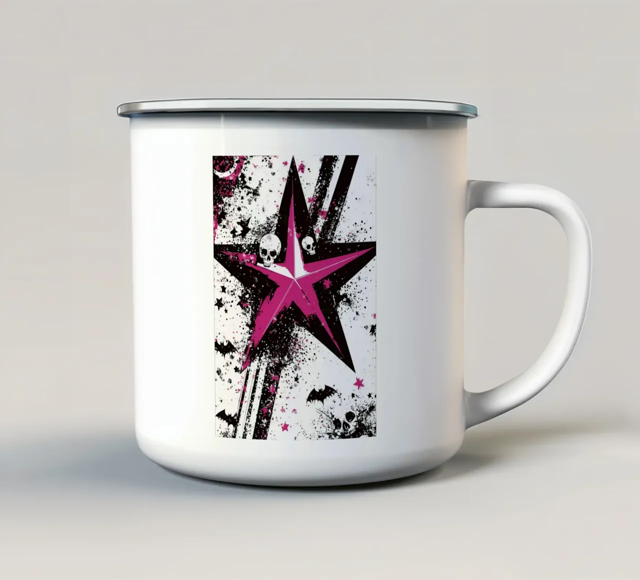Stella con teschi in stile punk tazza in smalto da pixelbull - medieval art and more
