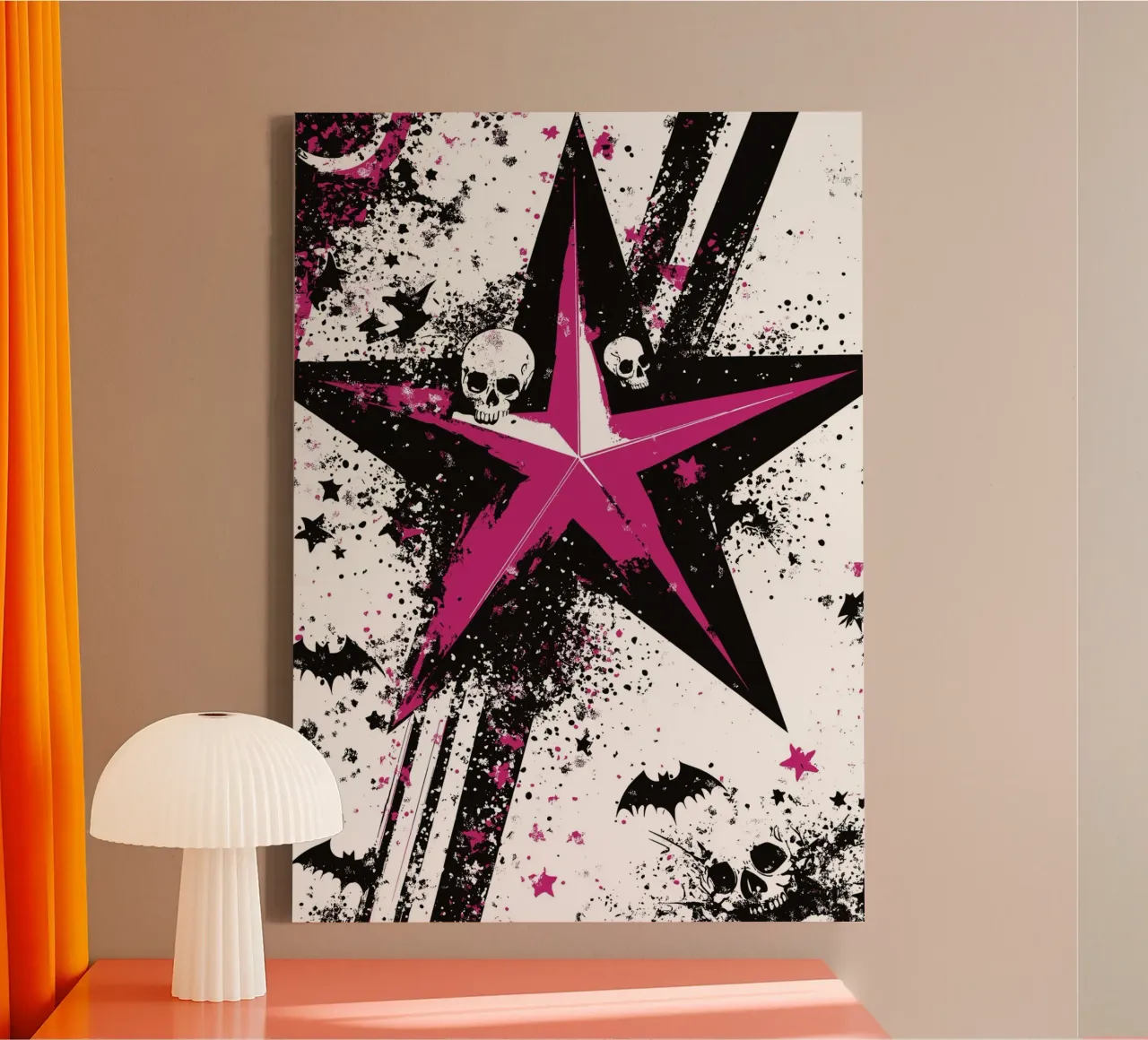 Stella con teschi in stile punk tela con Cornice a cassetta da pixelbull - medieval art and more