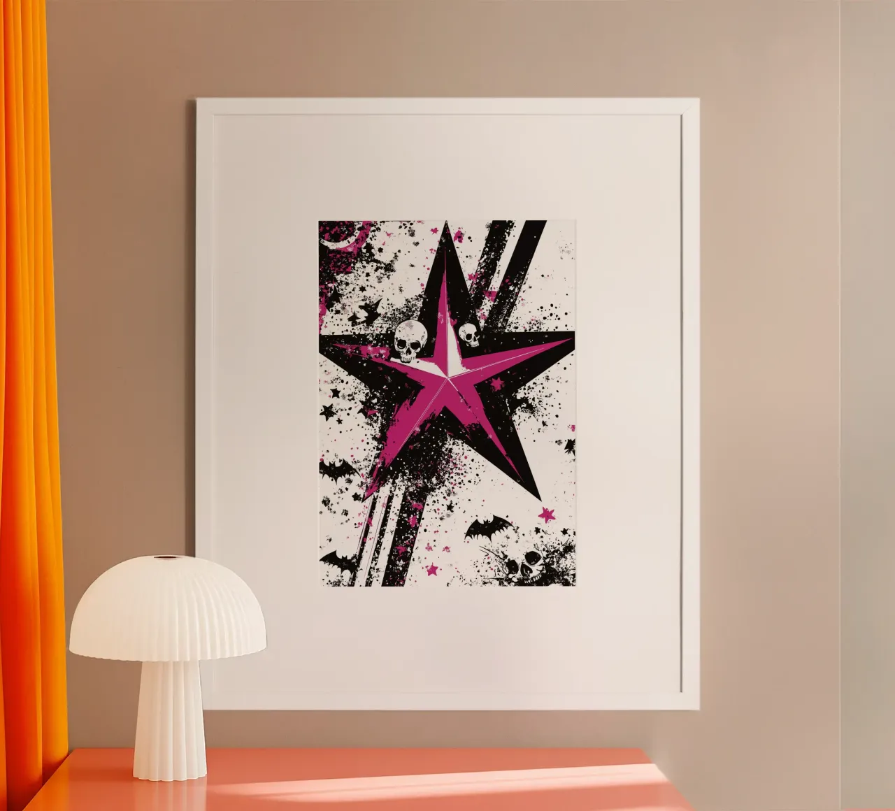 Stella con teschi in stile punk poster con telaio in plastica da pixelbull - medieval art and more