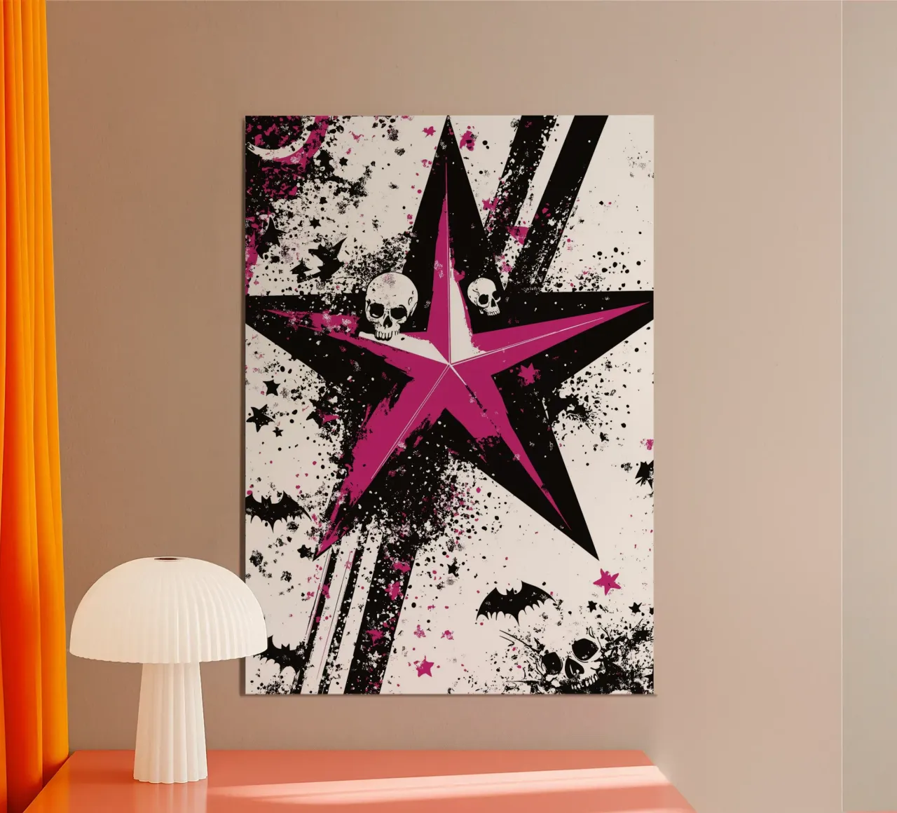 Stella con teschi in stile punk poster con telaio in plastica da pixelbull - medieval art and more