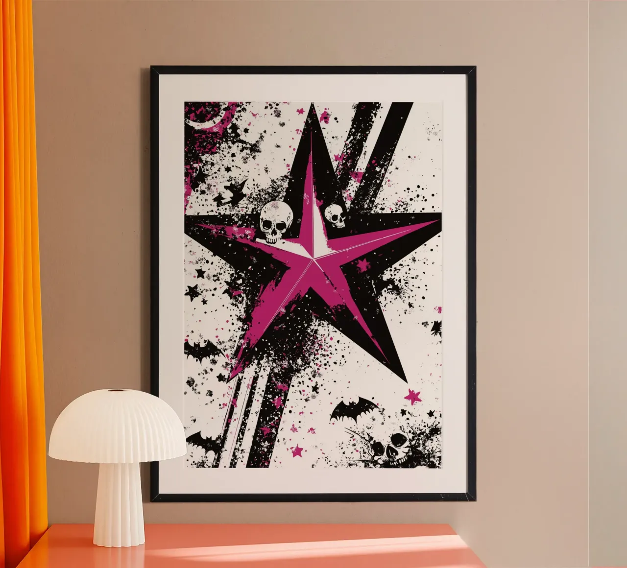 Stella con teschi in stile punk poster con telaio in plastica da pixelbull - medieval art and more