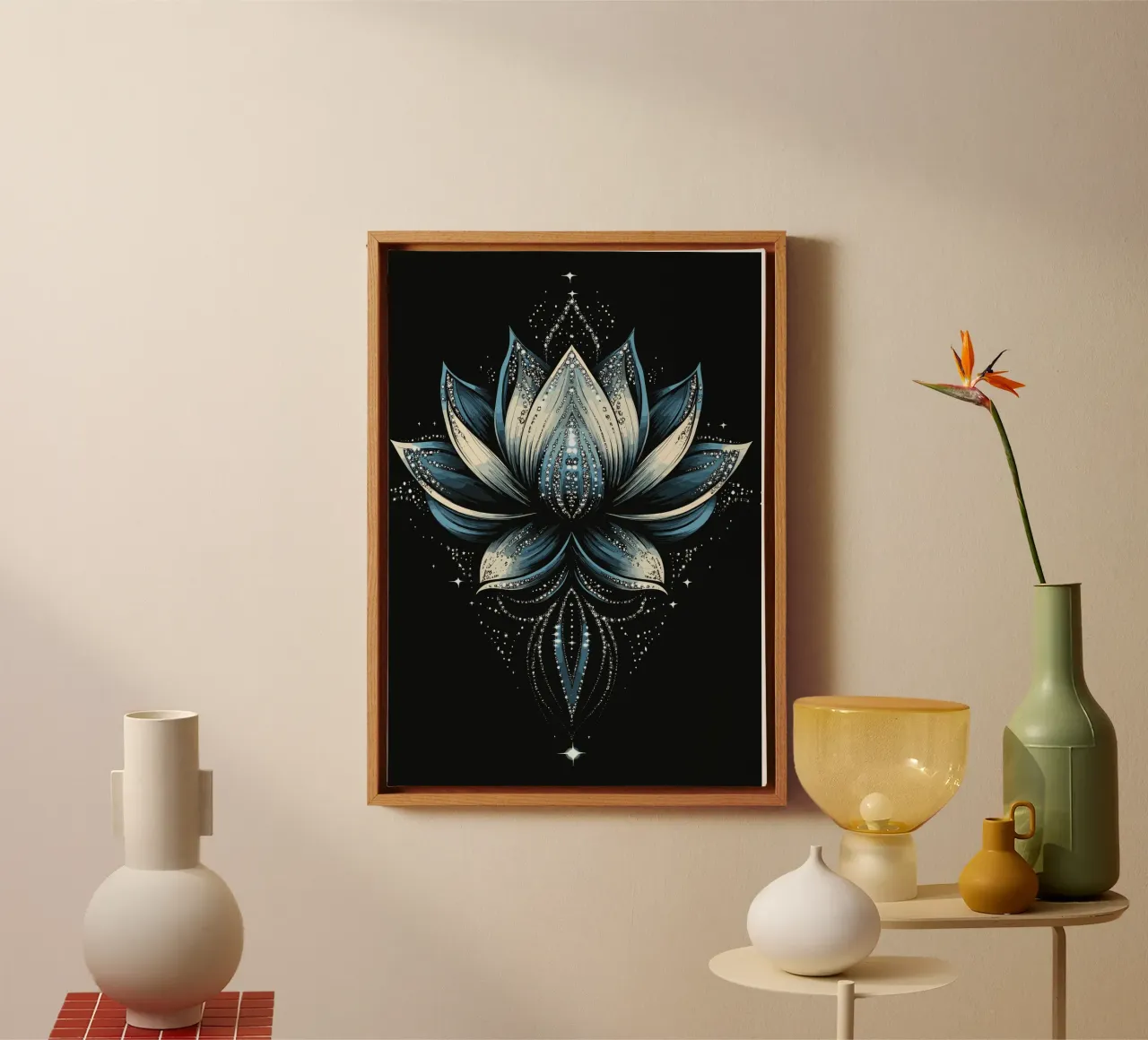 Magico fiore di loto blu tela con Cornice a cassetta da pixelbull - medieval art and more