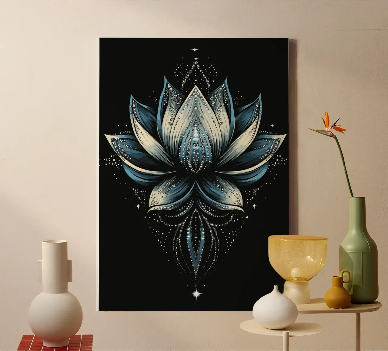 Magico fiore di loto blu tela con Cornice a cassetta da pixelbull - medieval art and more