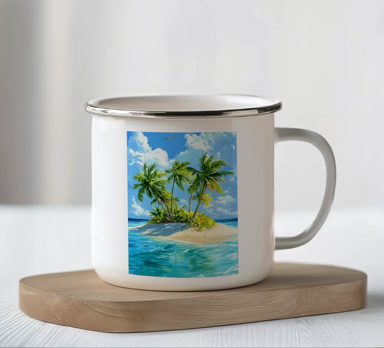 Isola tropicale con palme nell'oceano tazza in smalto da pixelbull - medieval art and more