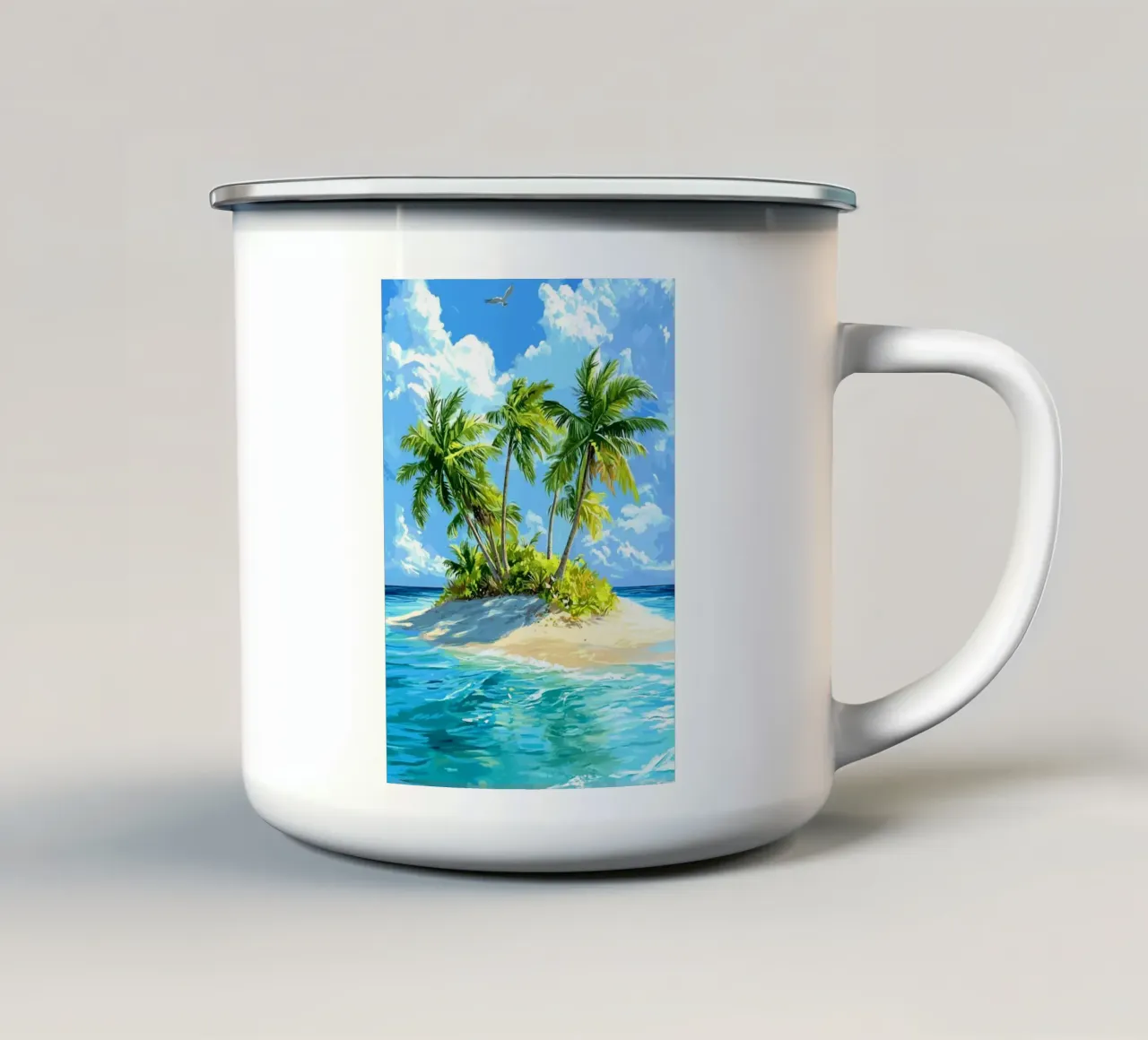 Isola tropicale con palme nell'oceano tazza in smalto da pixelbull - medieval art and more