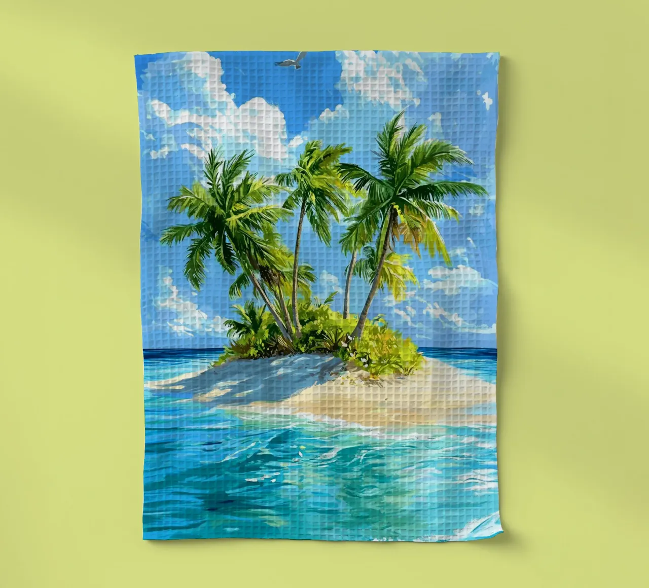 Île tropicale avec palmiers dans l'océan torchon de pixelbull - medieval art and more