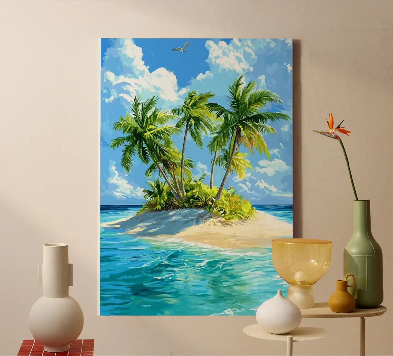 Isola tropicale con palme nell'oceano tela con Cornice a cassetta da pixelbull - medieval art and more