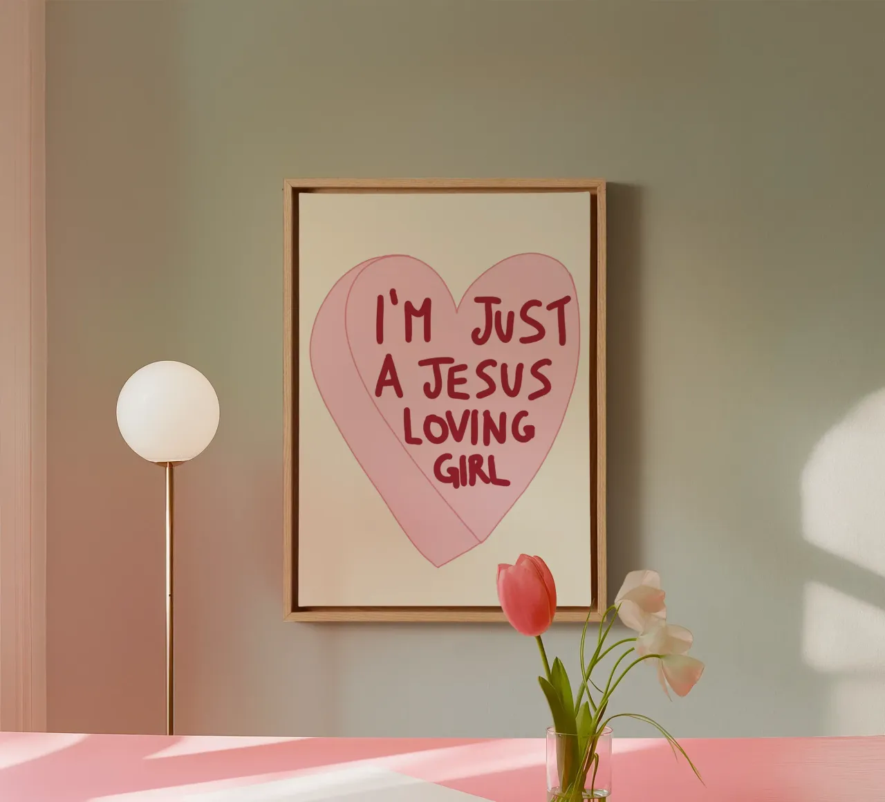 Ich bin nur ein Jesus liebendes Mädchen, Christian Candy Heart Leinwand mit Schattenfugenrahmen von vintagepod