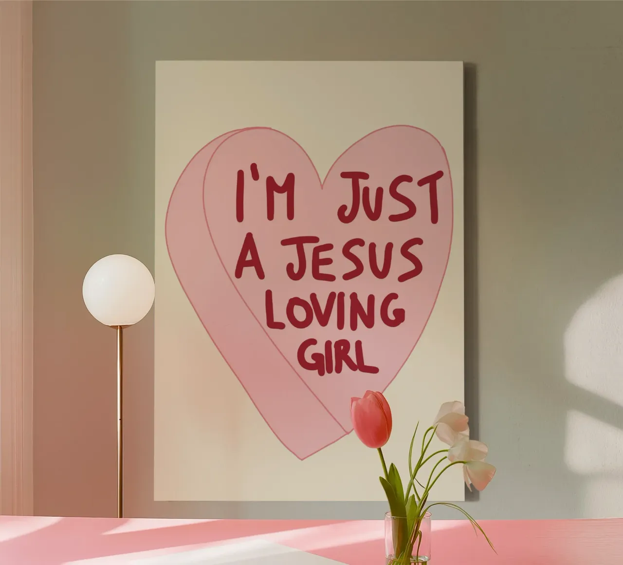 Ich bin nur ein Jesus liebendes Mädchen, Christian Candy Heart Leinwand mit Schattenfugenrahmen von vintagepod