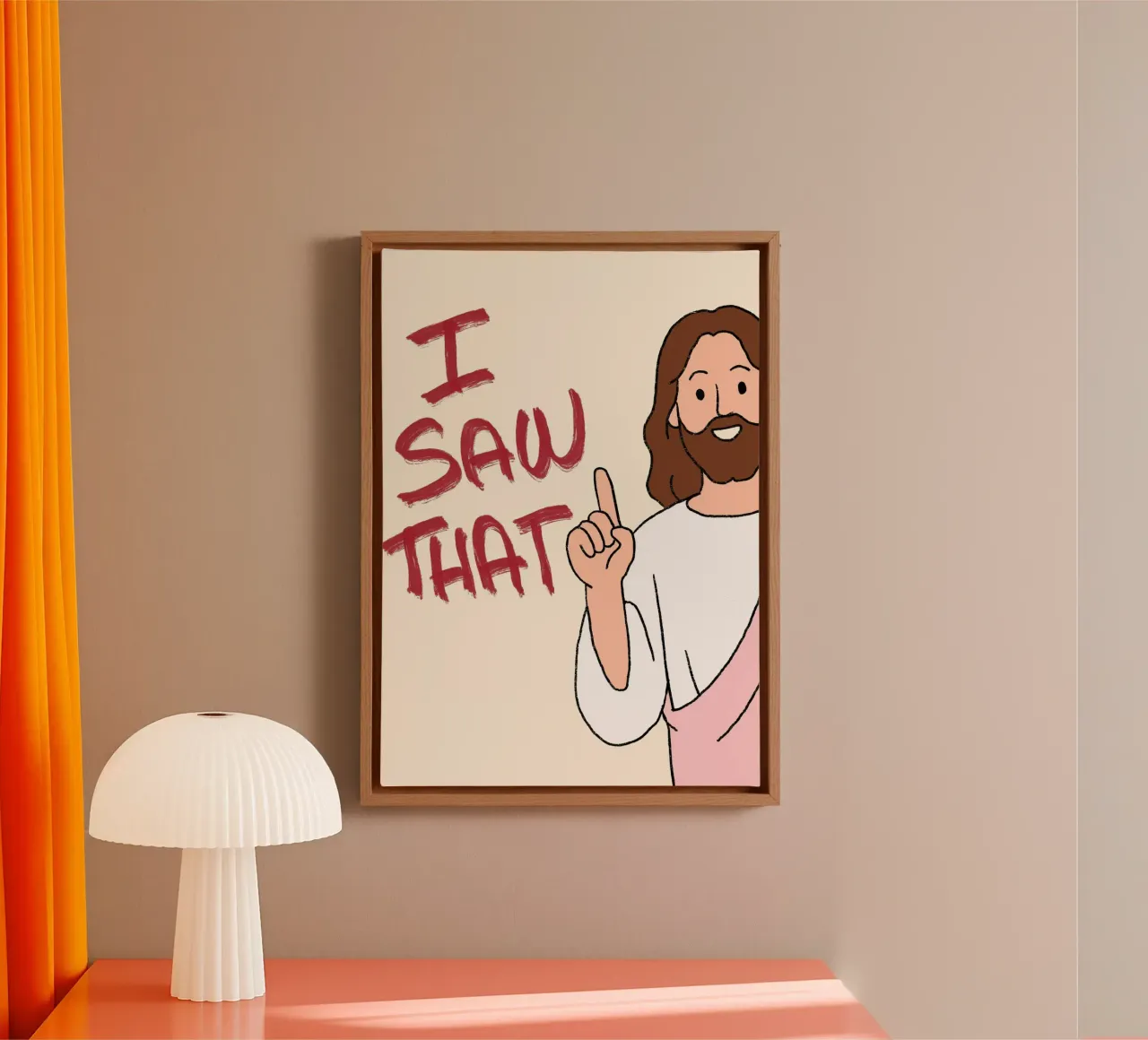 Grappige "Ik zag dat" Jezus, Christelijke Meme Poster canvas met Baklijst van vintagepod