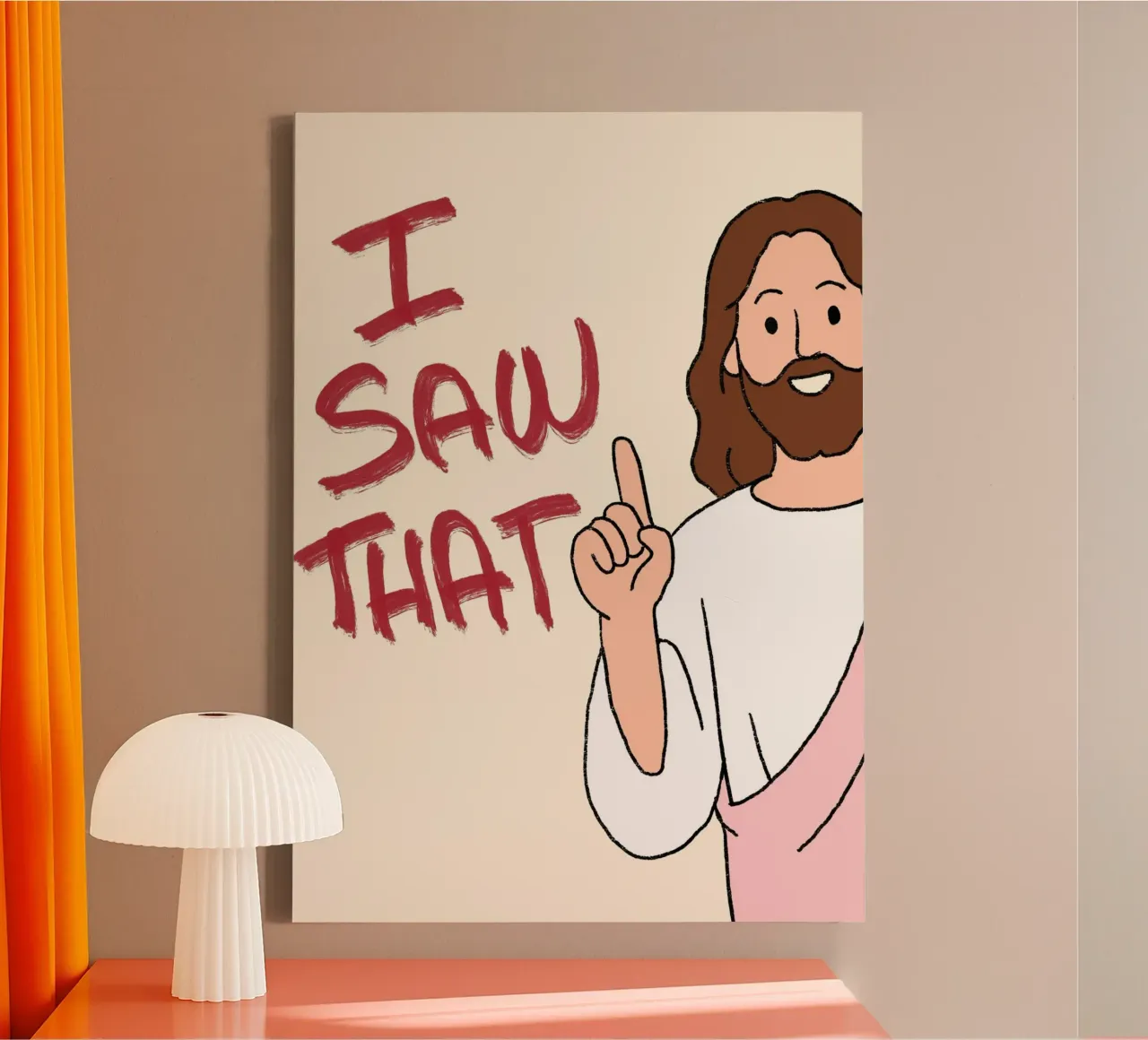 Grappige "Ik zag dat" Jezus, Christelijke Meme Poster canvas met Baklijst van vintagepod