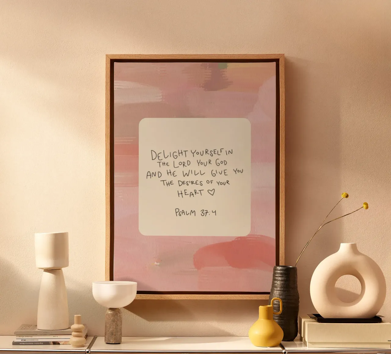 Psalm 37:4 "Vermaak jezelf" Moderne Christelijke Kunst canvas met Baklijst van vintagepod