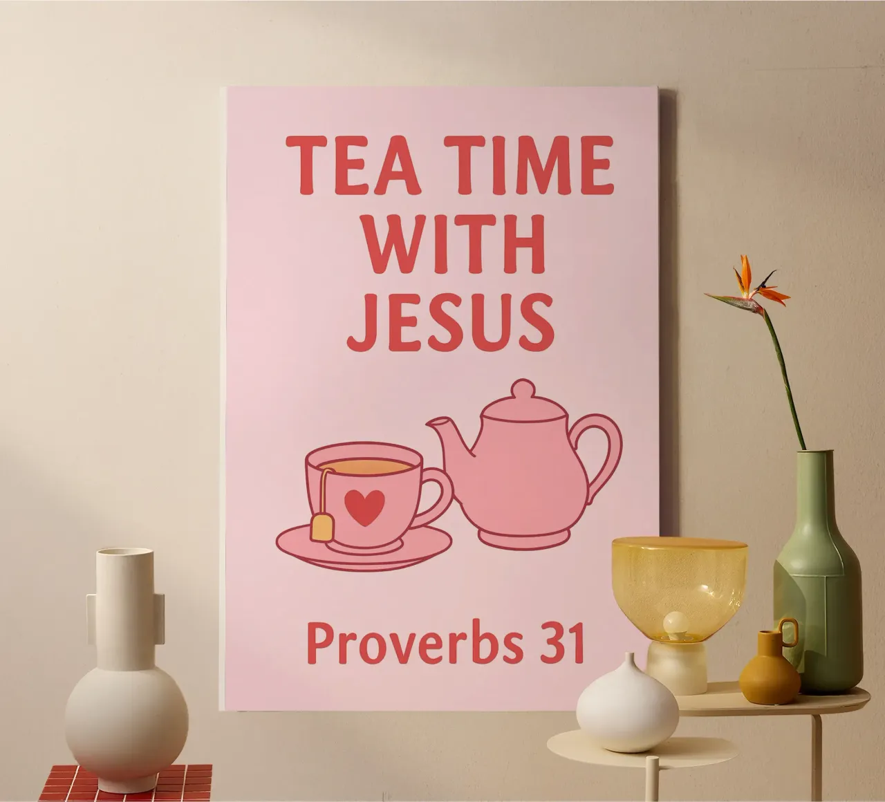 Tea Time with Jesus, Proverbs 31 Christian Art canvas with Floater frame by vintagepod