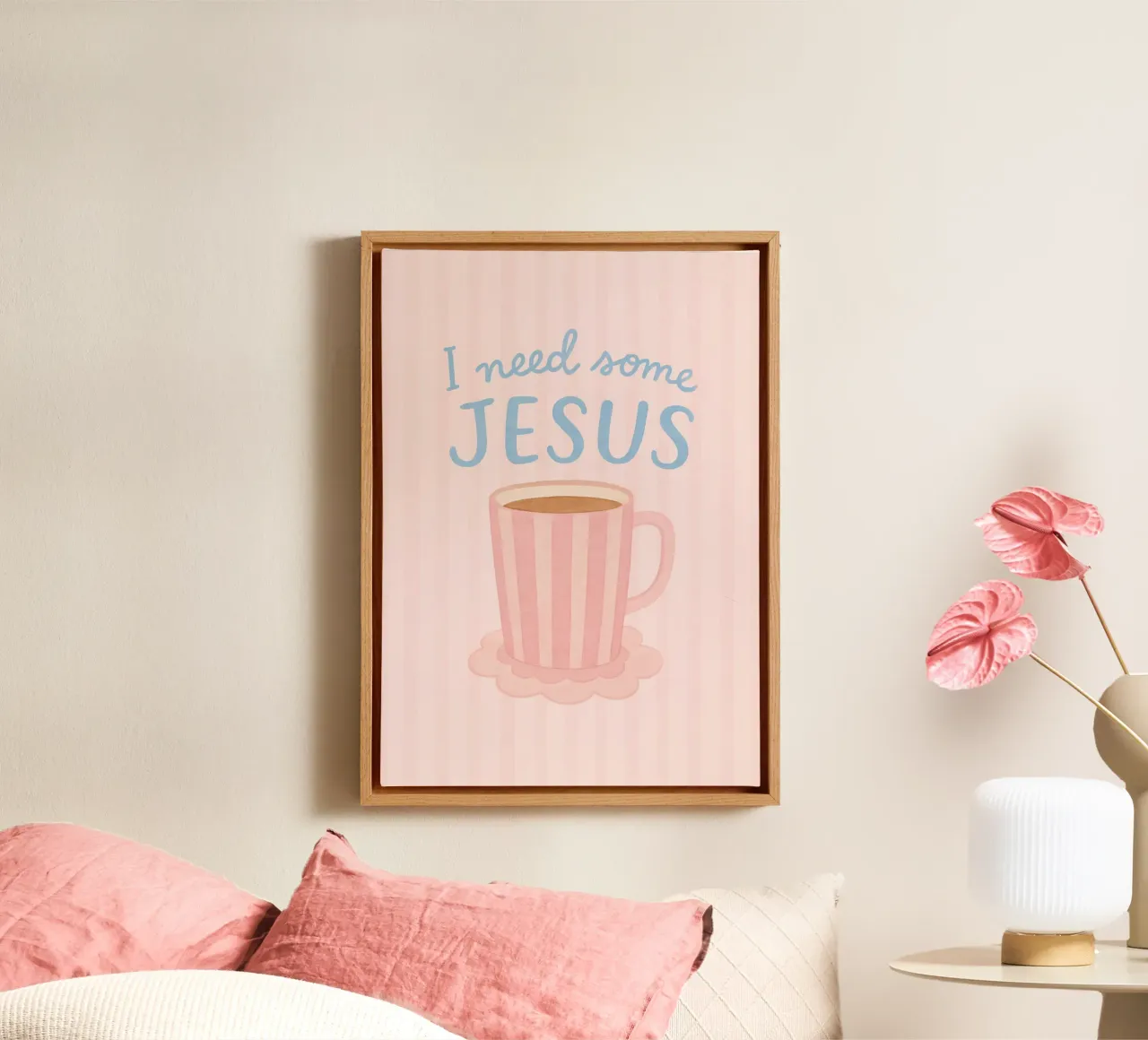 Tazza da caffè "I Need Some Jesus", arte spirituale tela con Cornice a cassetta da vintagepod