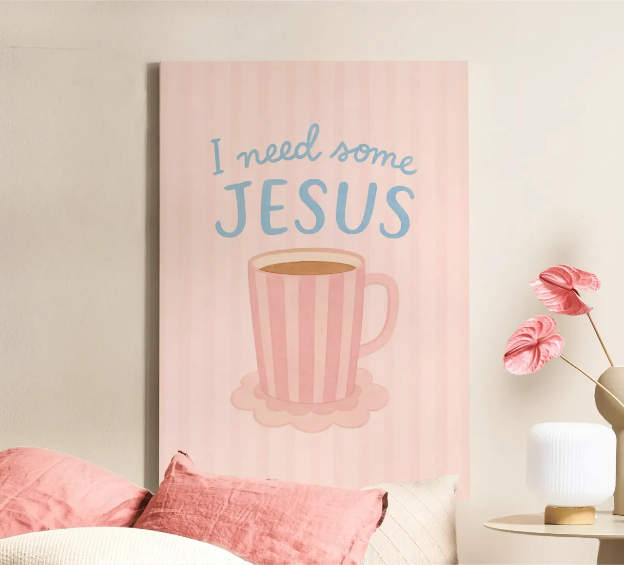 Tazza da caffè "I Need Some Jesus", arte spirituale tela con Cornice a cassetta da vintagepod