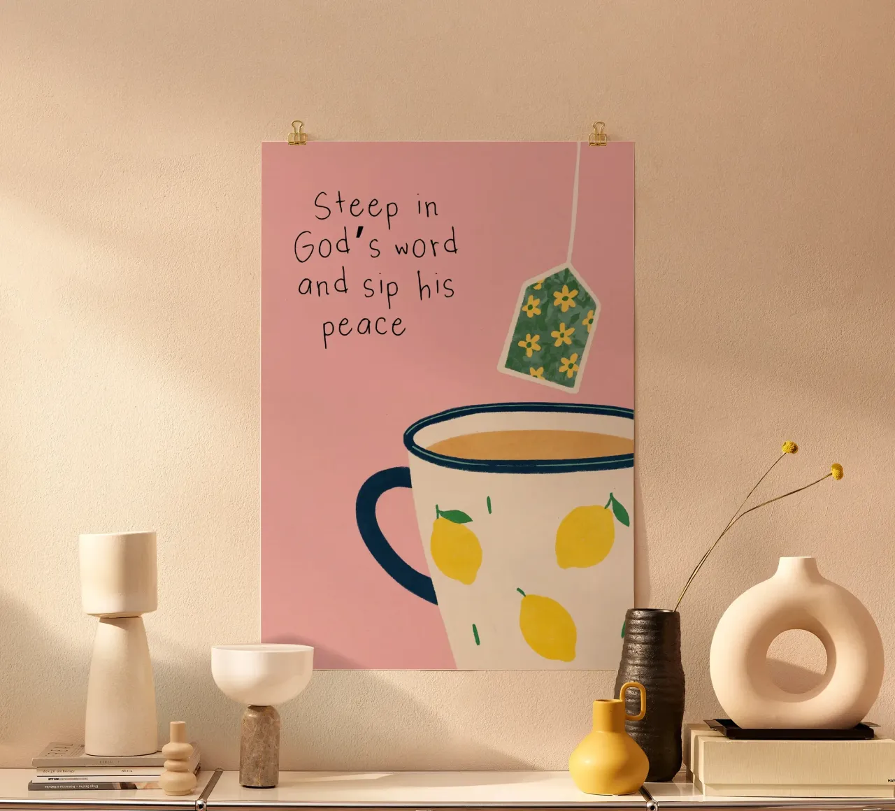 Steep in God's Word, Tea Time Christian Art Poster mit Aluminium Rahmen von vintagepod