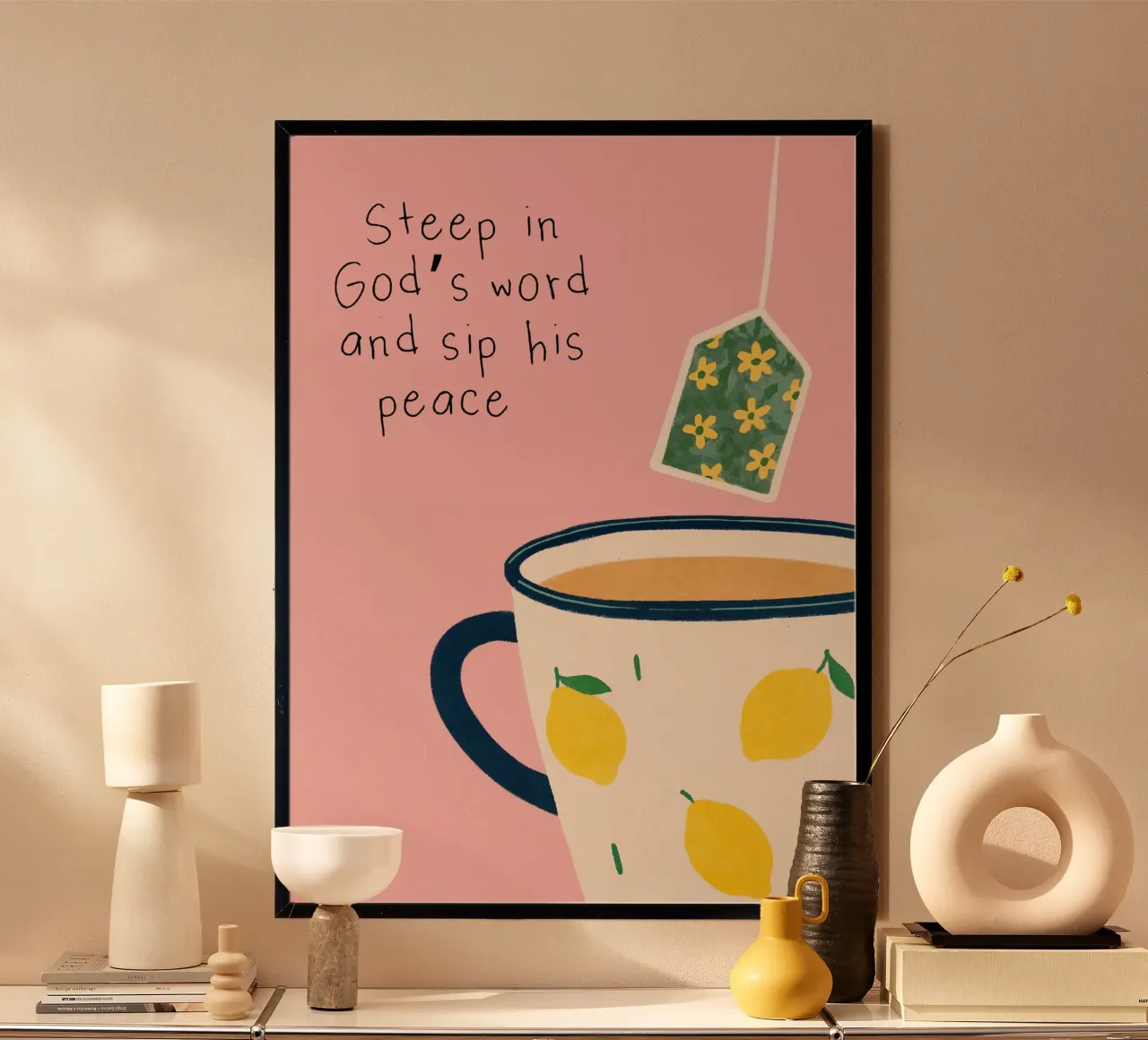 Steep in God's Word, Tea Time Christian Art Poster mit Aluminium Rahmen von vintagepod
