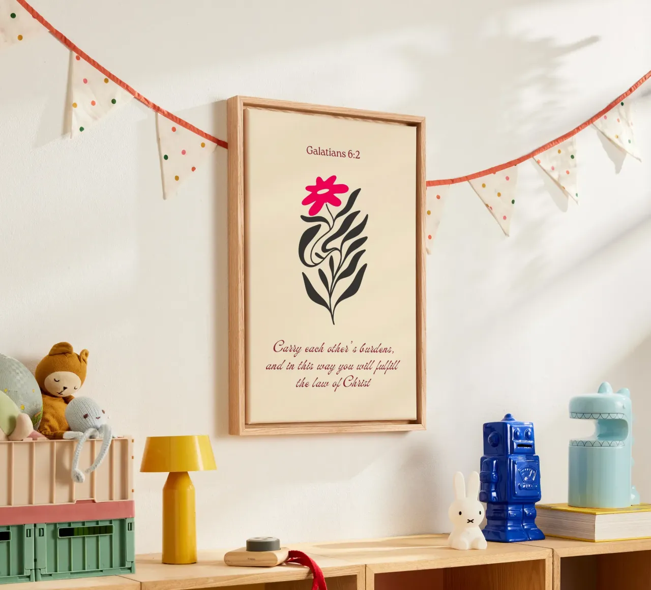 Galatians 6:2 Floral Art, Christian Service Print canvas with Floater frame by vintagepod