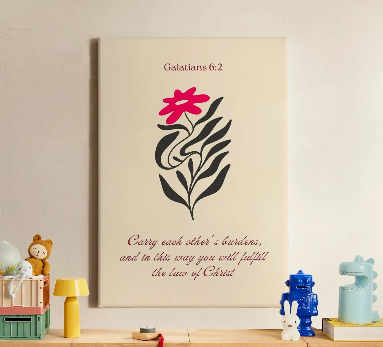 Galatians 6:2 Floral Art, Christian Service Print canvas with Floater frame by vintagepod