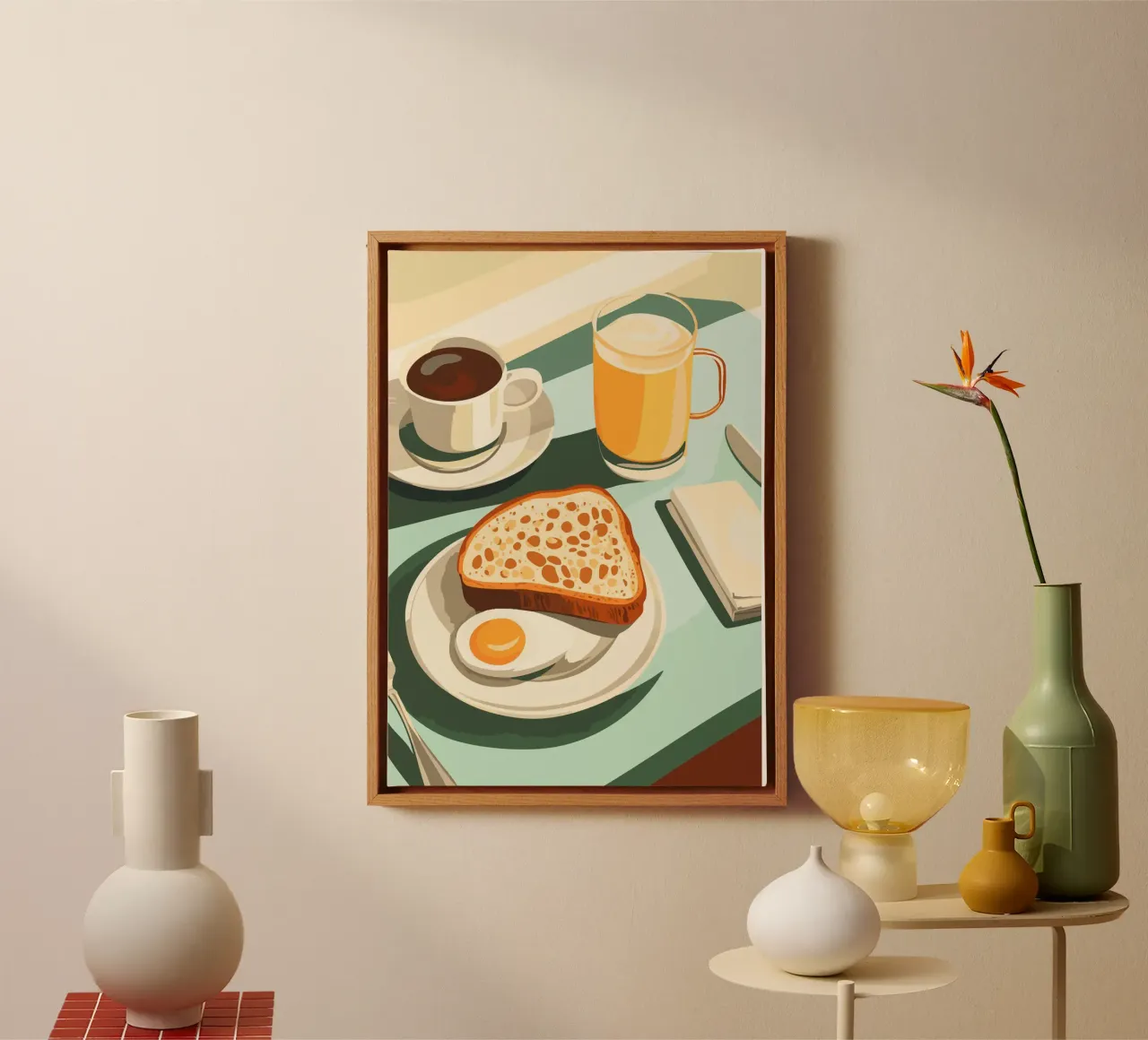 Breakfast with coffee and bread canvas with Floater frame by pixelbull - medieval art and more