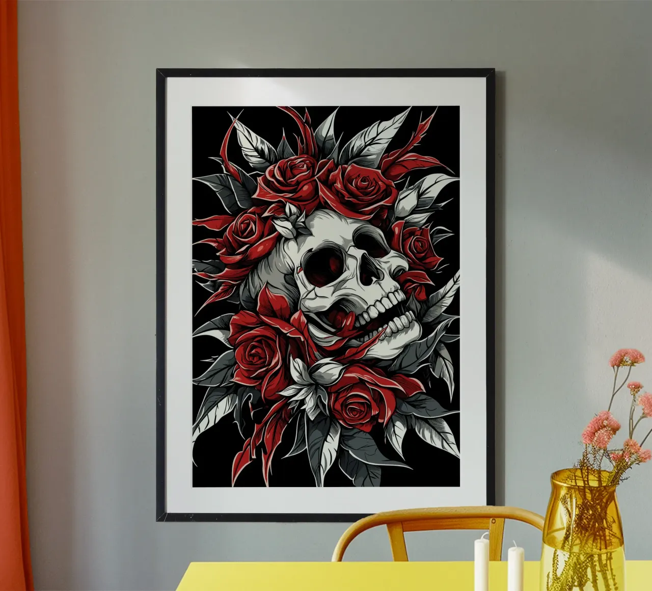 Teschio con rose e spine poster con telaio in plastica da pixelbull - medieval art and more