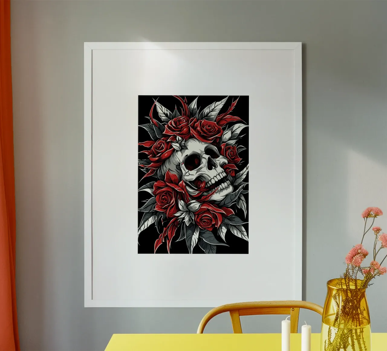 Teschio con rose e spine poster con telaio in plastica da pixelbull - medieval art and more