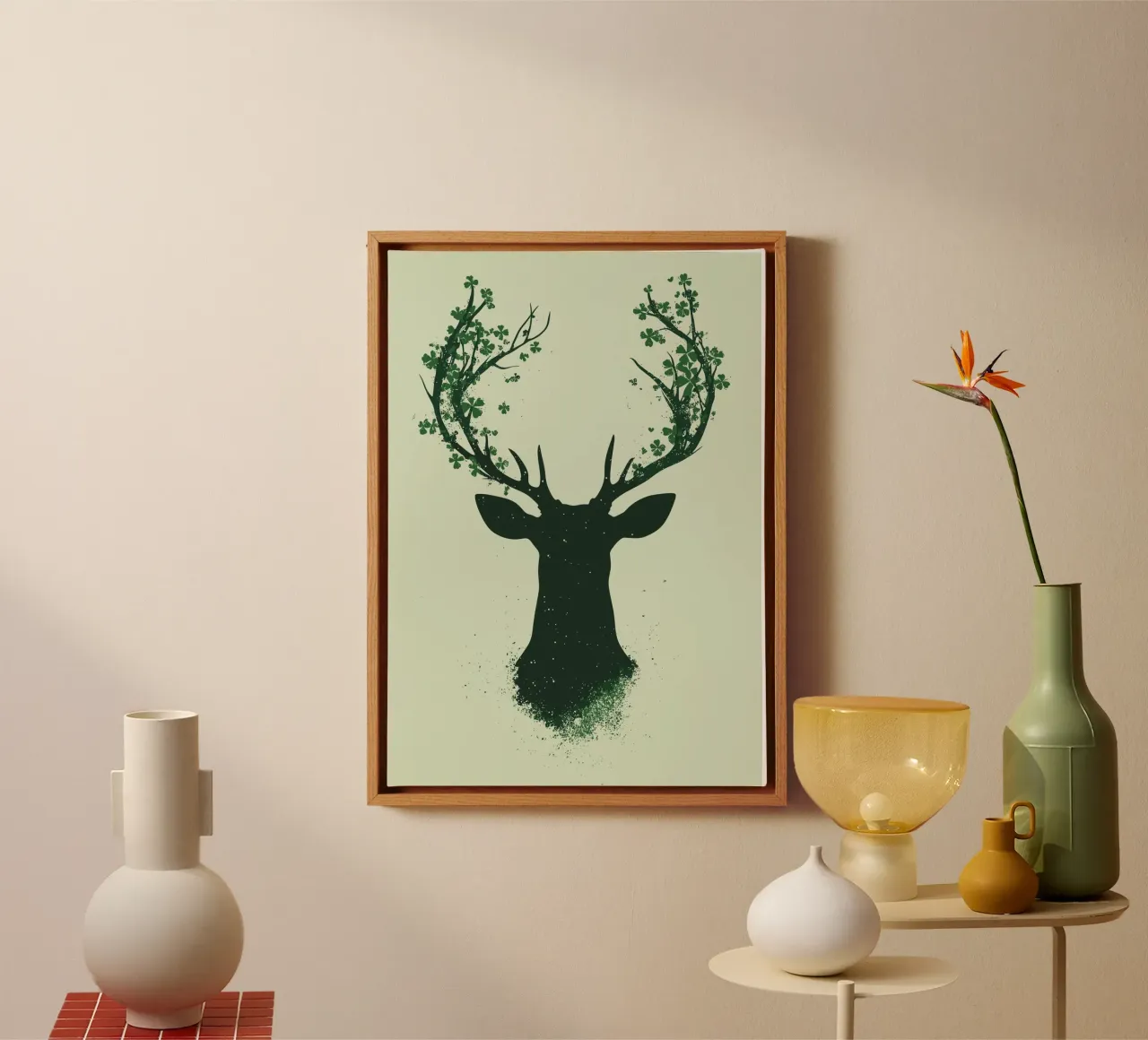 St. Patricks Hirsch mit Pflanzengeweih Leinwand mit Schattenfugenrahmen von pixelbull - medieval art and more