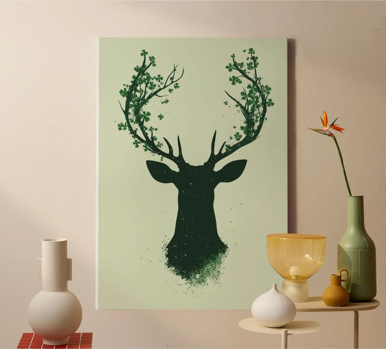 St. Patricks Hirsch mit Pflanzengeweih Leinwand mit Schattenfugenrahmen von pixelbull - medieval art and more
