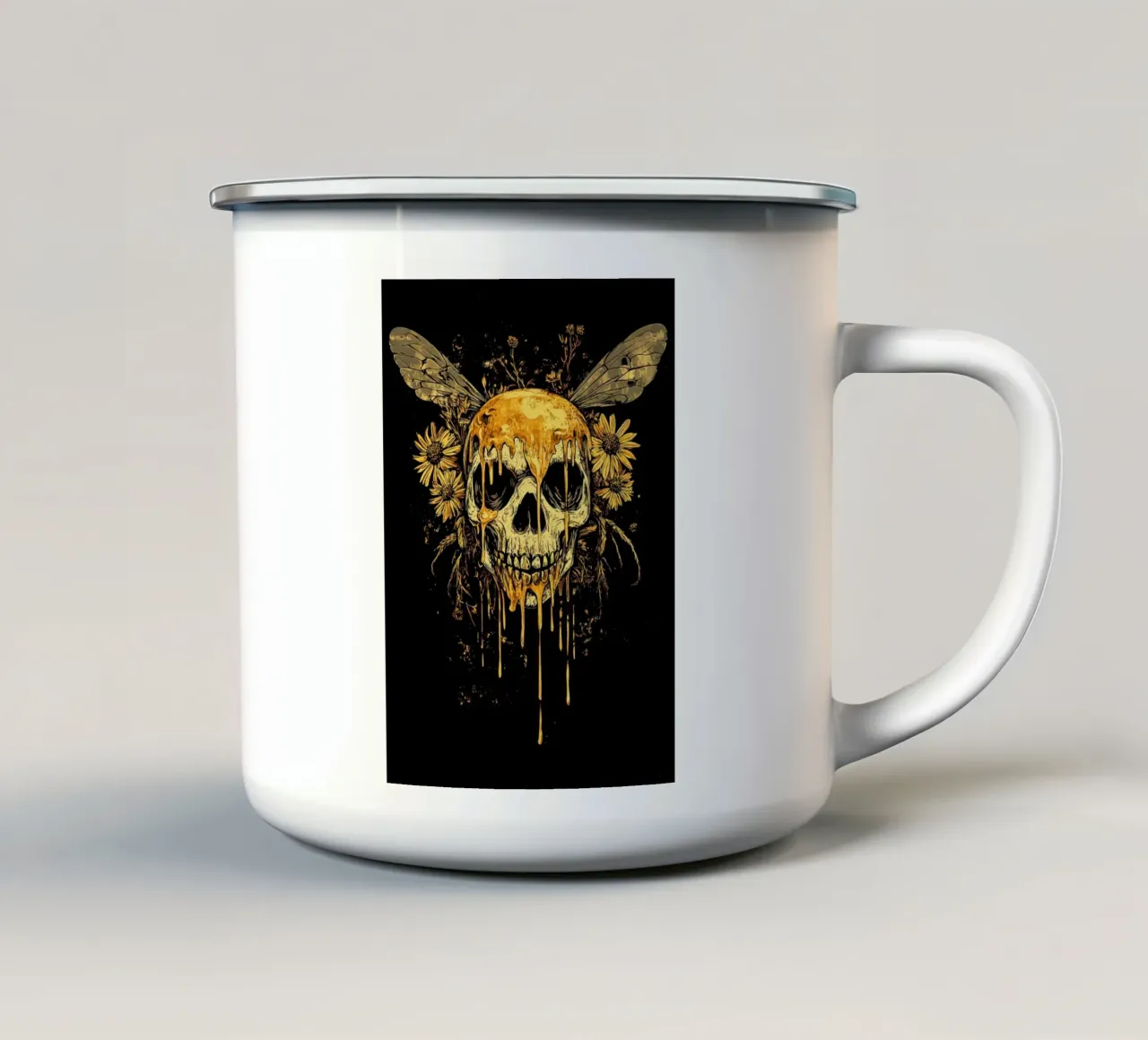 Teschio d'oro con miele e ali tazza in smalto da pixelbull - medieval art and more