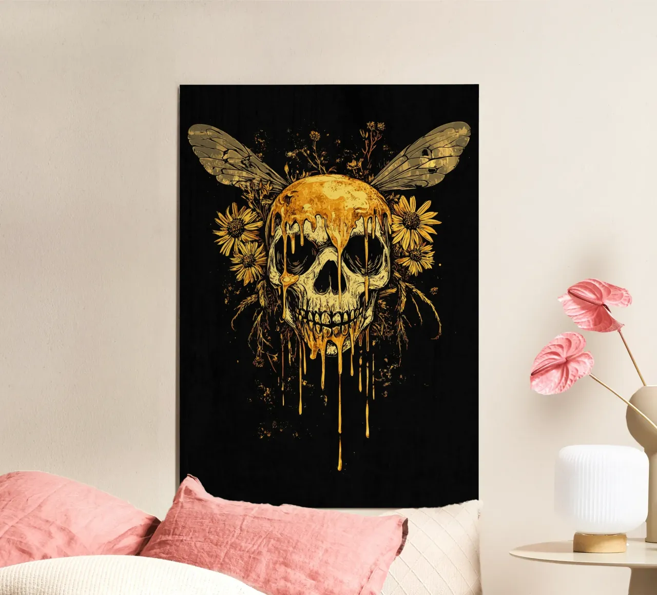 Teschio d'oro con miele e ali poster con telaio in plastica da pixelbull - medieval art and more