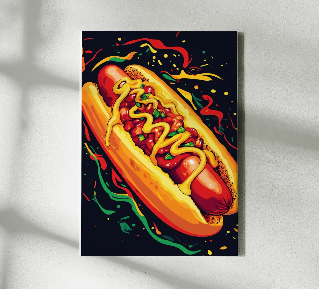 Fiery hot dog in pop art style canvas with Floater frame by pixelbull - medieval art and more