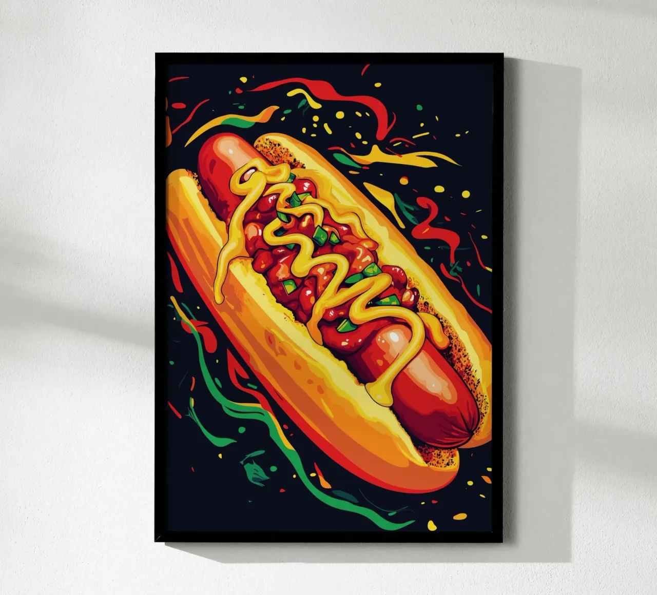 Perrito caliente en estilo pop art poster con marco de madera de pixelbull - medieval art and more