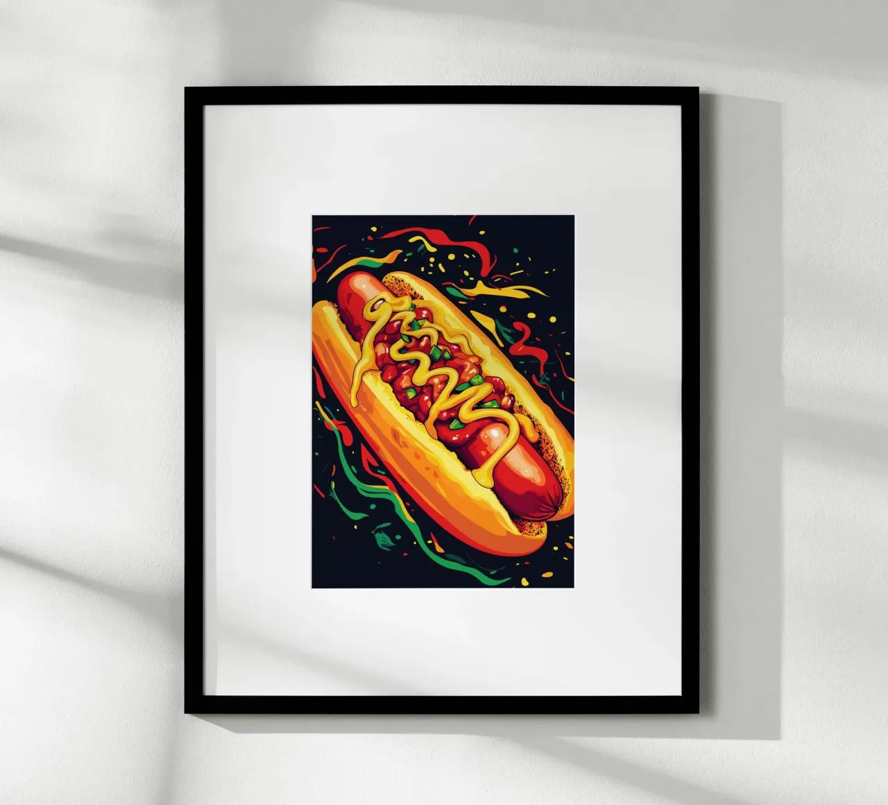 Perrito caliente en estilo pop art poster con marco de madera de pixelbull - medieval art and more
