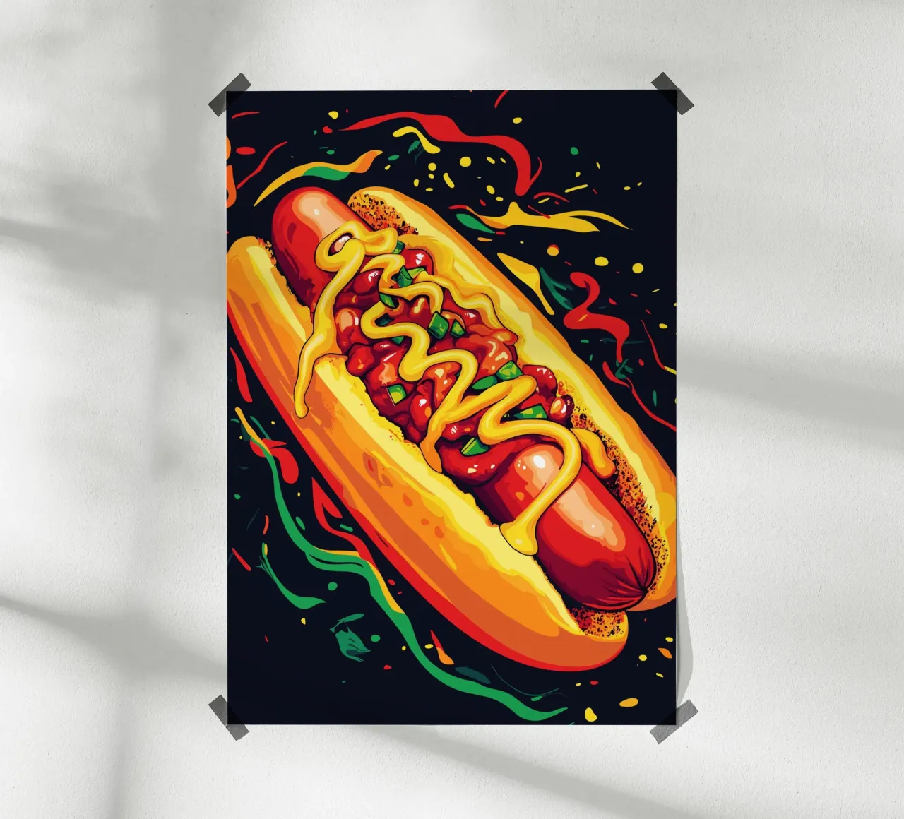 Perrito caliente en estilo pop art poster con marco de madera de pixelbull - medieval art and more