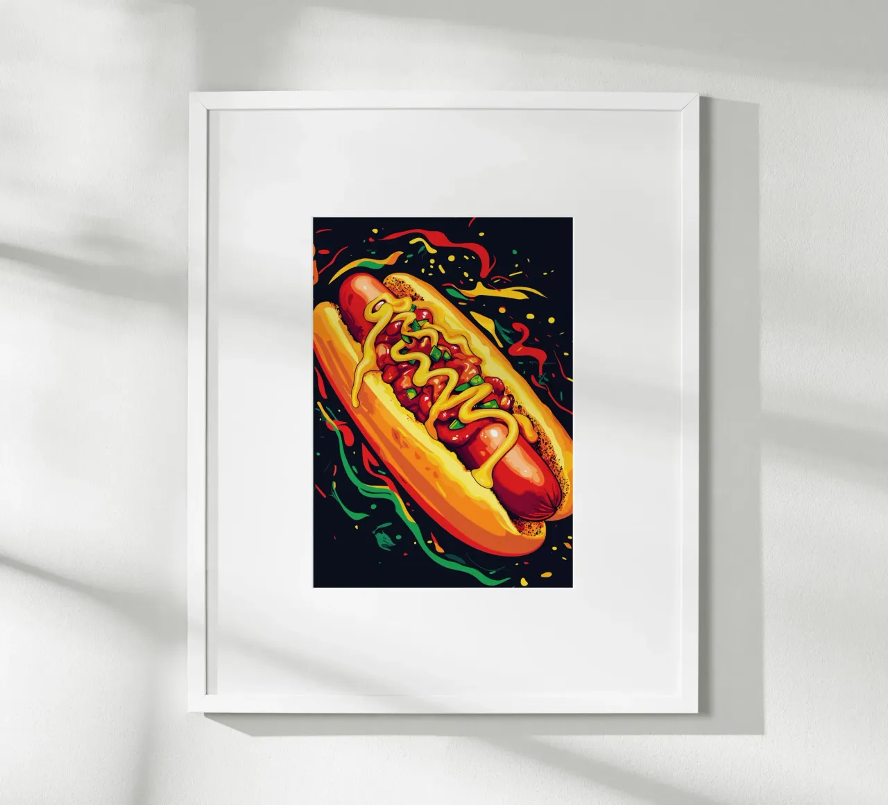 Perrito caliente en estilo pop art poster con marco de madera de pixelbull - medieval art and more
