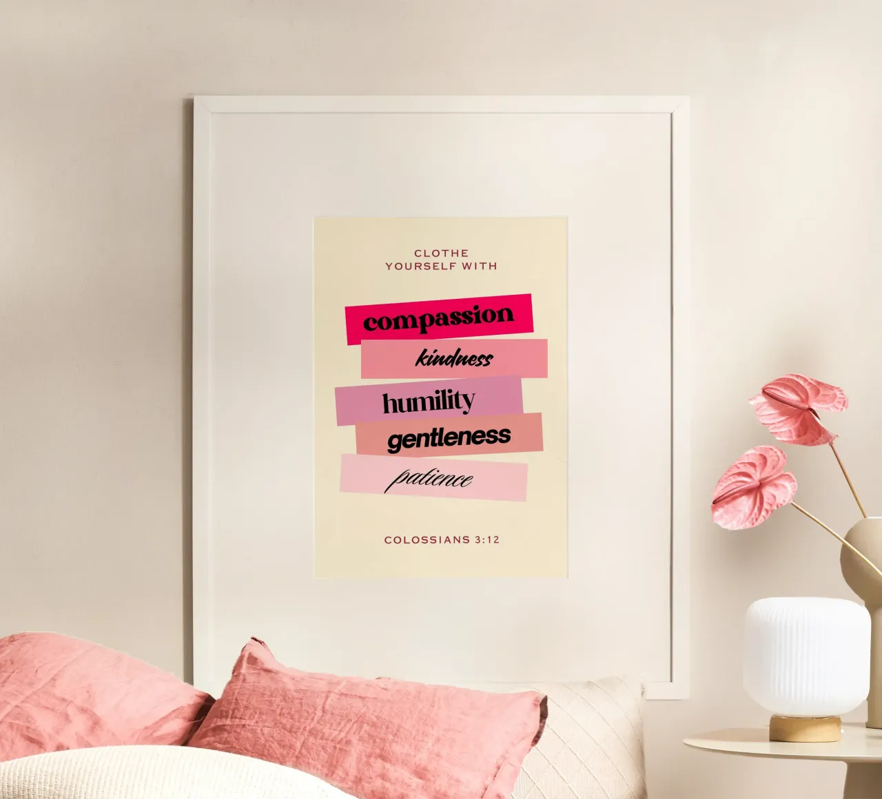Kolosser 3:12 "Zieht euch an" Moderne christliche Kunst Poster von vintagepod