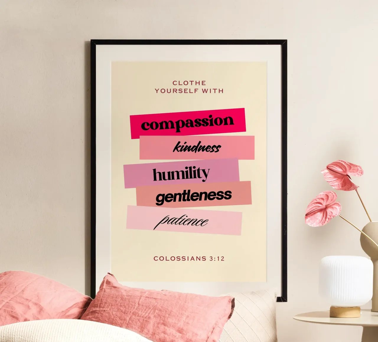 Kolosser 3:12 "Zieht euch an" Moderne christliche Kunst Poster von vintagepod