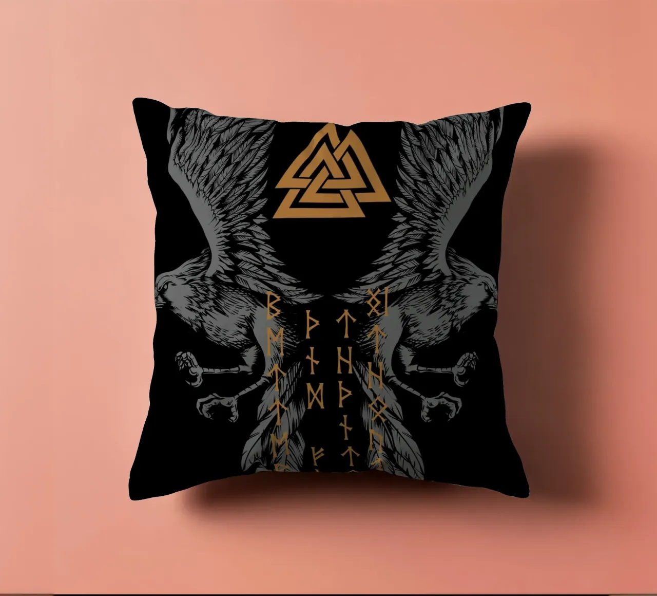 Hugin e Munin con rune e Valknut cuscino da pixelbull - medieval art and more