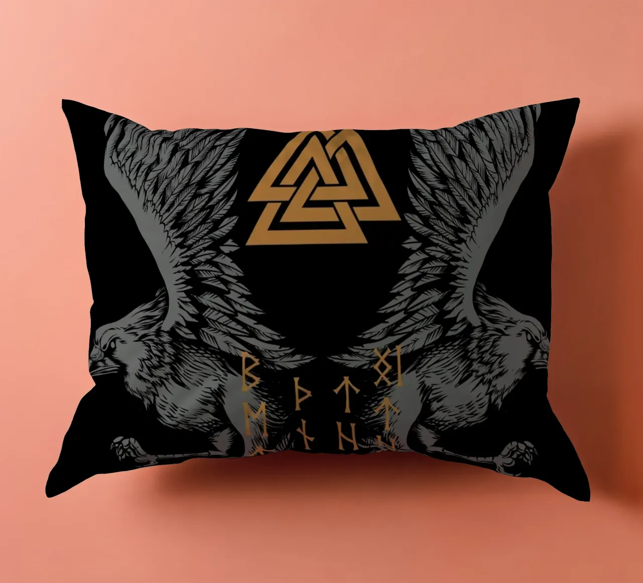 Hugin e Munin con rune e Valknut cuscino da pixelbull - medieval art and more