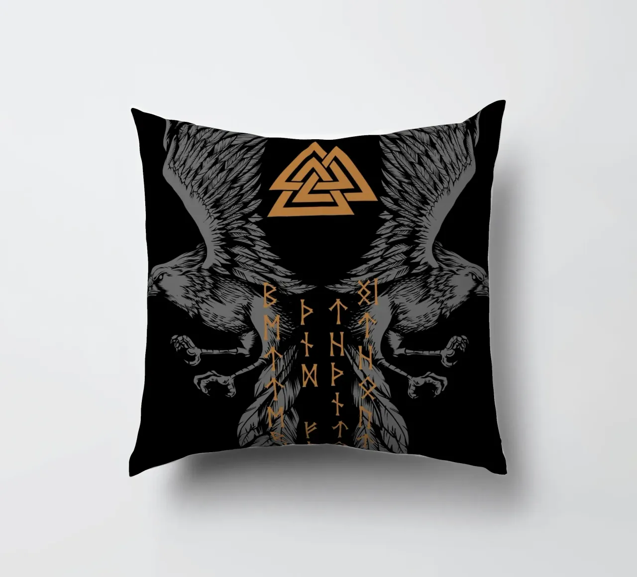 Hugin e Munin con rune e Valknut cuscino da pixelbull - medieval art and more
