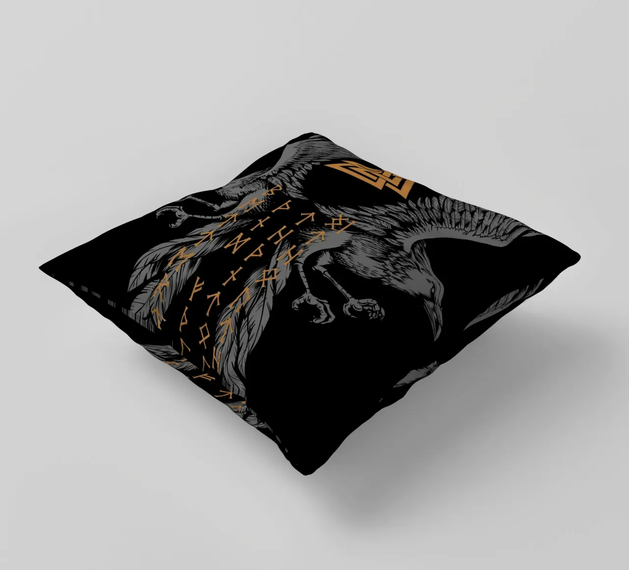 Hugin e Munin con rune e Valknut cuscino da pixelbull - medieval art and more