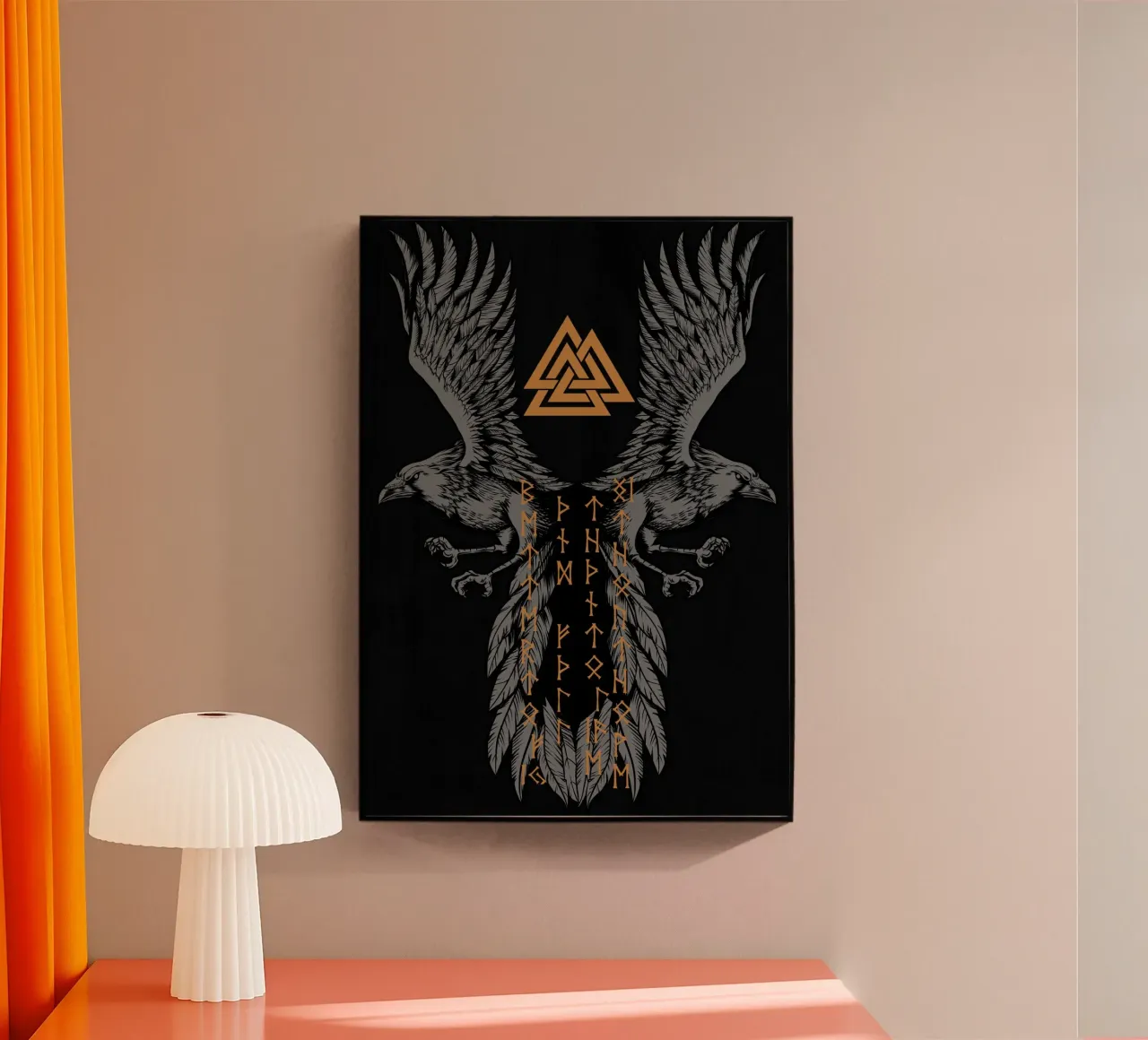Hugin e Munin con rune e Valknut plexiglass da pixelbull - medieval art and more