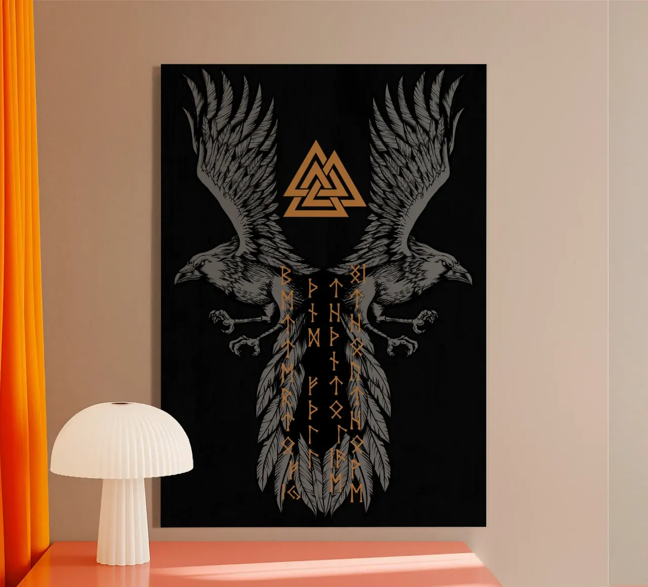 Hugin e Munin con rune e Valknut plexiglass da pixelbull - medieval art and more