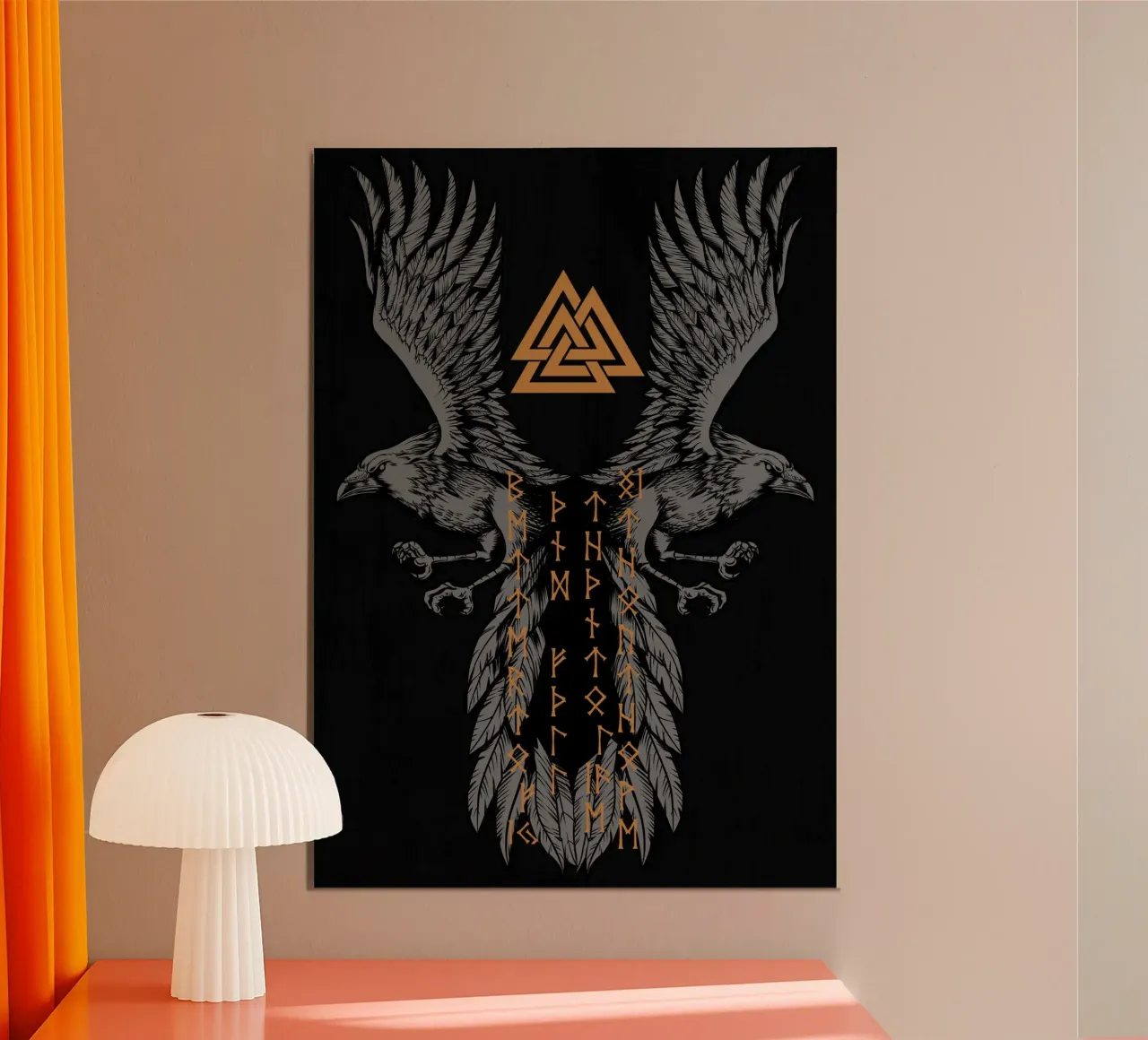 Hugin and Munin with runes and Valknut poster by pixelbull - medieval art and more